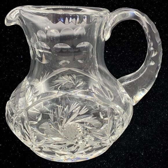 Vintage Clear Cut Crystal Pinwheel Creamer Pitcher 4”T 4.5”W - Picture 2 of 6